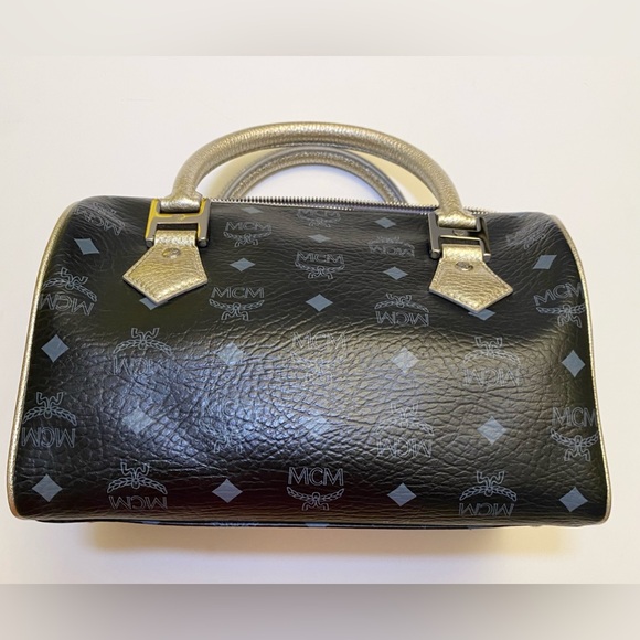 MCM Black Canvas, Snakeskin Embossed and Leather Princess Lion Boston Bag - Picture 2 of 12